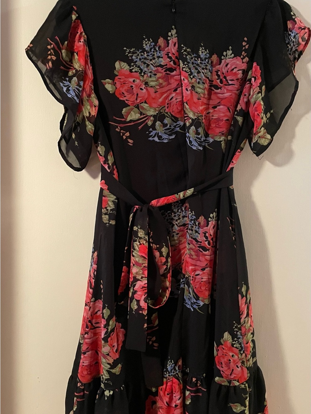 Betsey Johnson Black Floral Midi Dress with Red Roses - Picture 4 of 5
